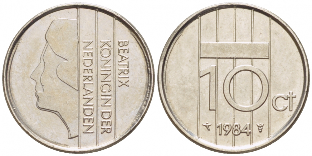 НИДЕРЛАНДЫ 10 ЦЕНТОВ 1984 KM 203 никель 3457-1132