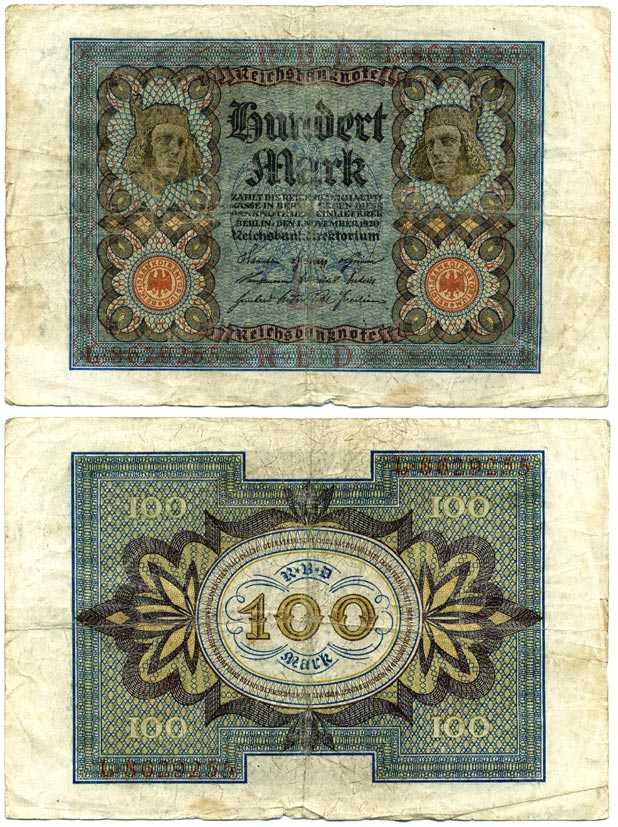 ГЕРМАНИЯ 100 МАРОК 1920 1 НОЯБРЯ 1920, СЕМИЗНАЧНЫЙ НОМЕР Pick 69а бумага 7198-29-3-2