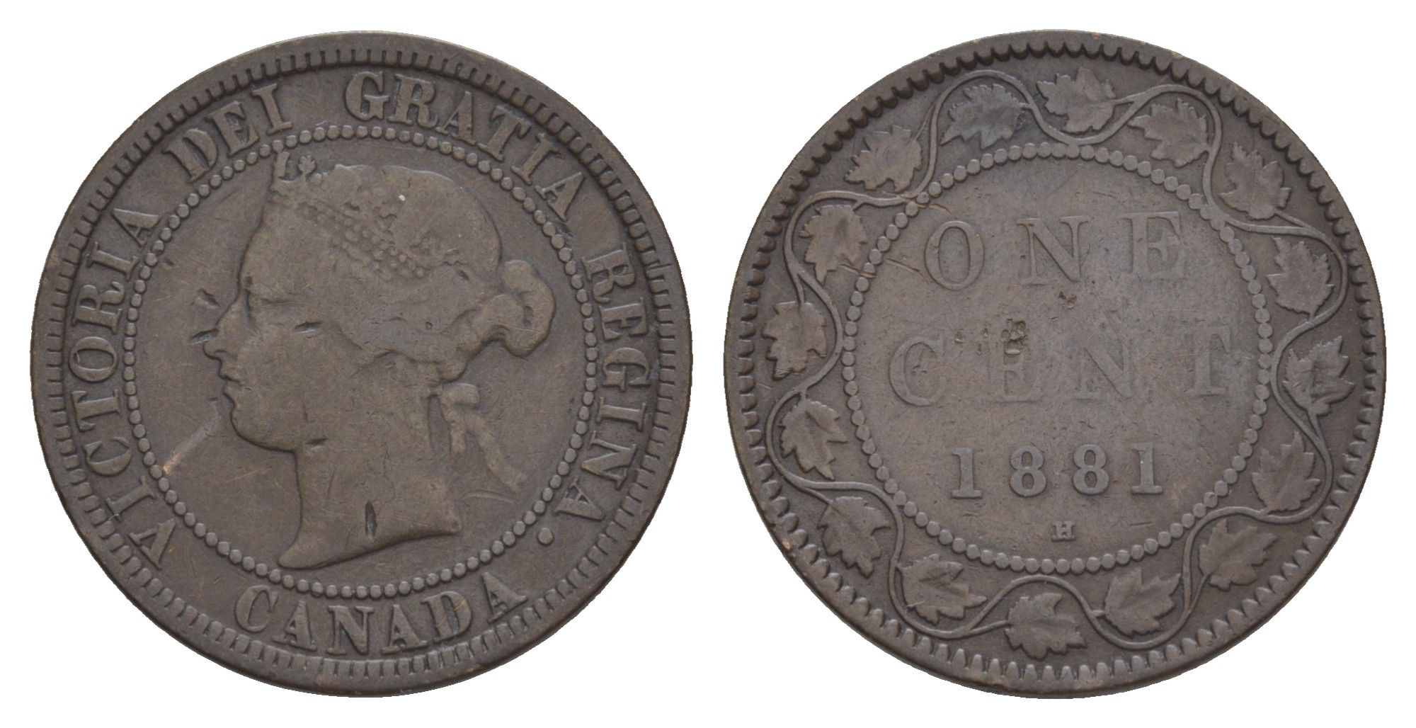 Канада 1 цент 1881 H, Виктория (1837-1901) KM 7 бронза 4637-117