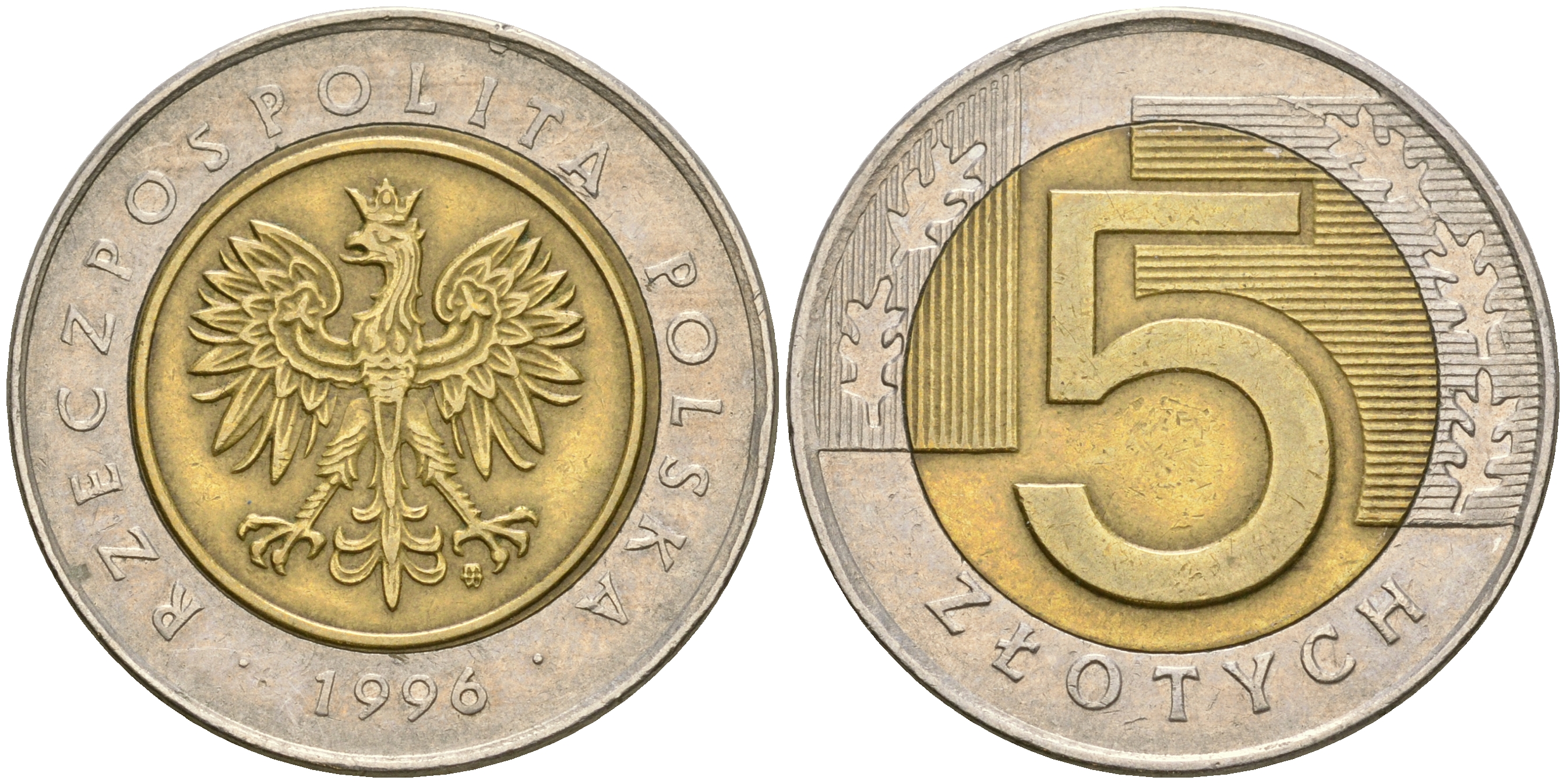 Польша 5 злотых 1996 MW KM 284 биметалл 4364-2727
