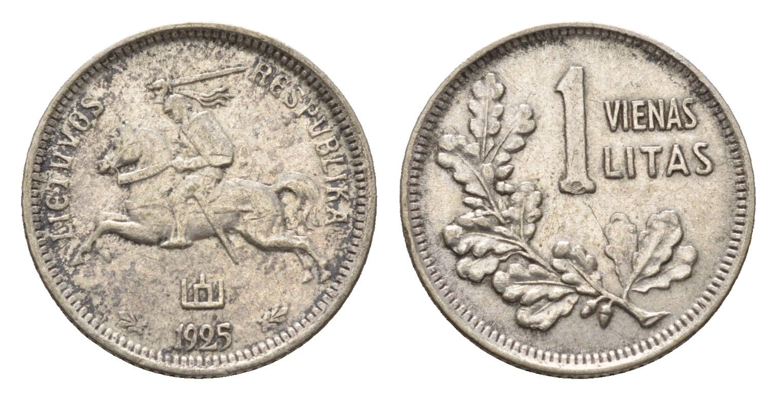 Литва 1 лит 1925 год-тип KM 76 серебро 4158-318