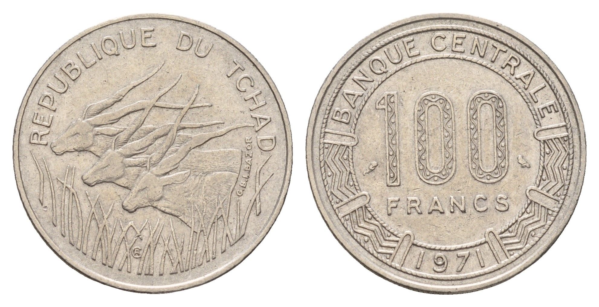 Чад 100 франков 1971 KM 2 никель 4671-126