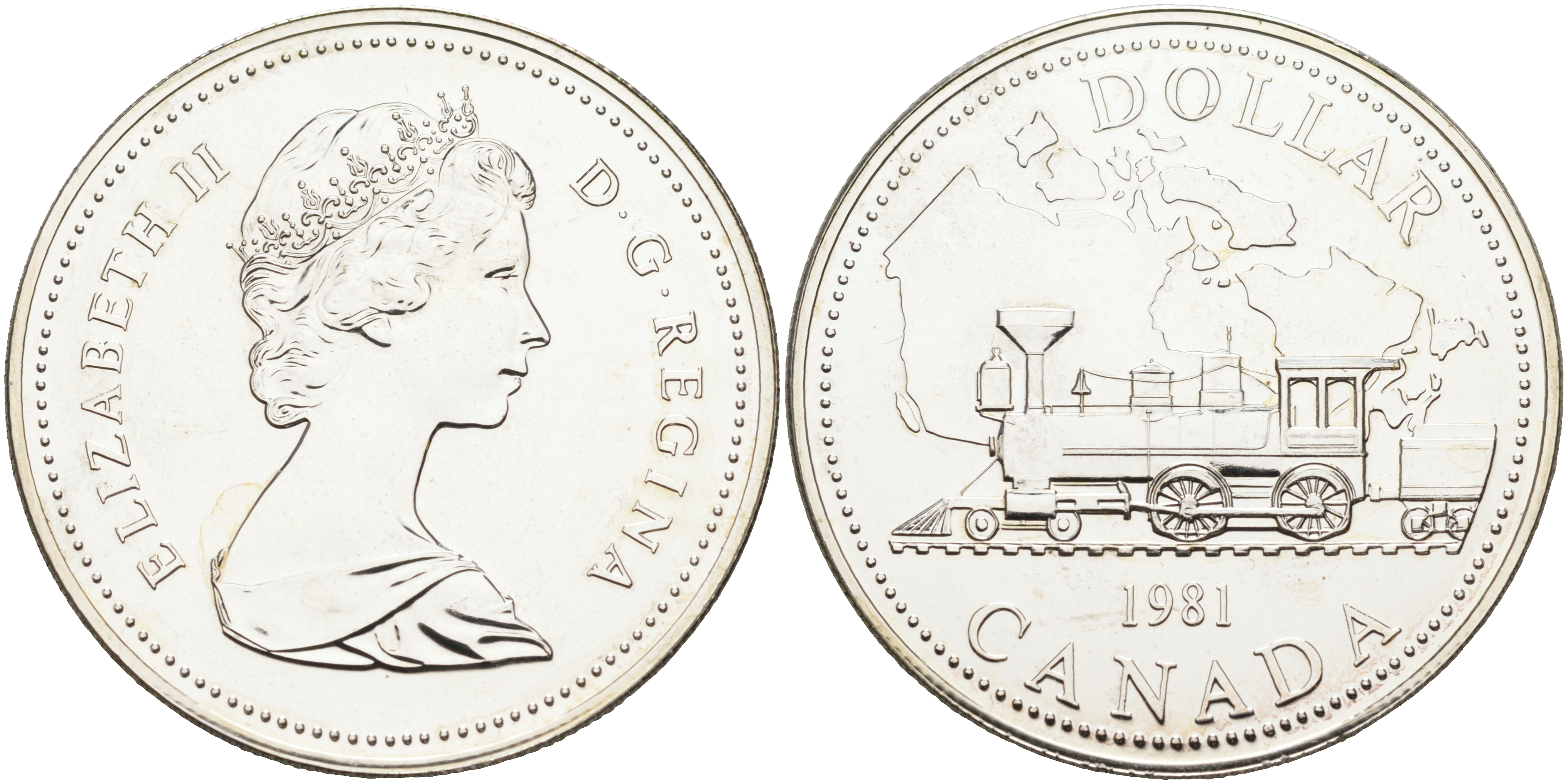 Канада 1 доллар 1981 Трансконтинентальная железная дорога, паровоз KM 130 серебро  UNC  1522-1021