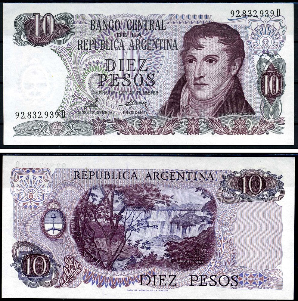 Аргентина 10 песо 1976 Мануэль Бельграно Pick 295 (4) бумага UNC (пресс) 7214-6-4-2