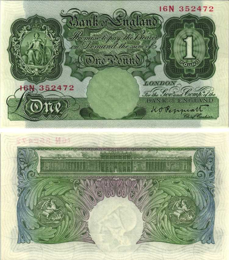 Англия 1 фунт ND (1948-1949) подпись Peppiatt Pick 369 а бумага XF-UNC 7218-45-1