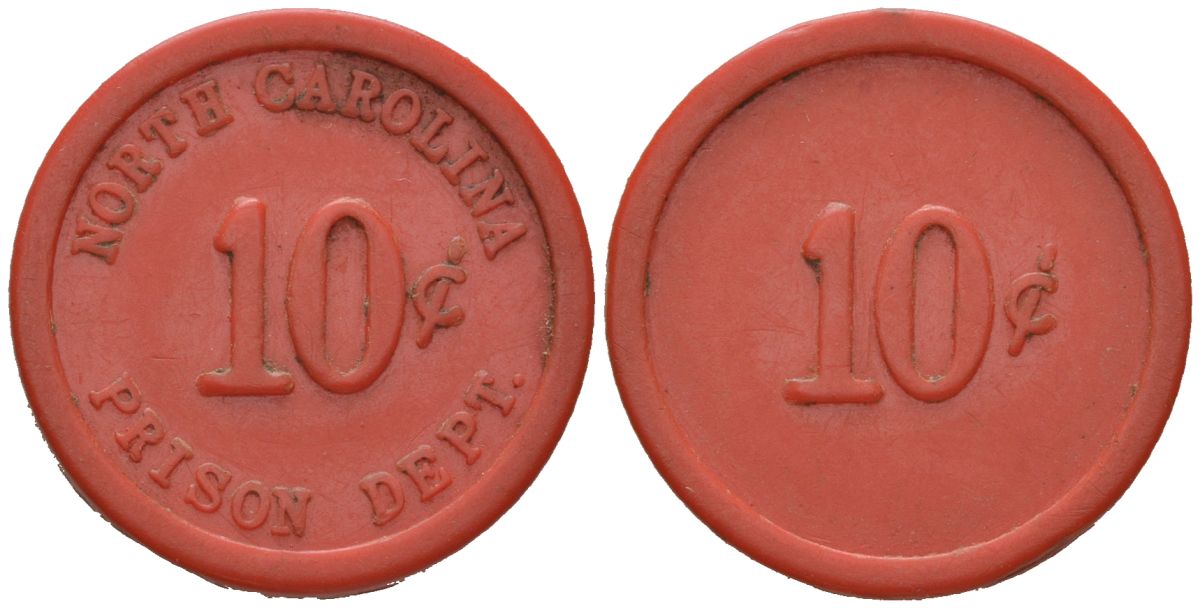 США, тюремное управление Северной Каролины тюремный жетон в 10 центов ND (1930-1970) пластик 4150-756