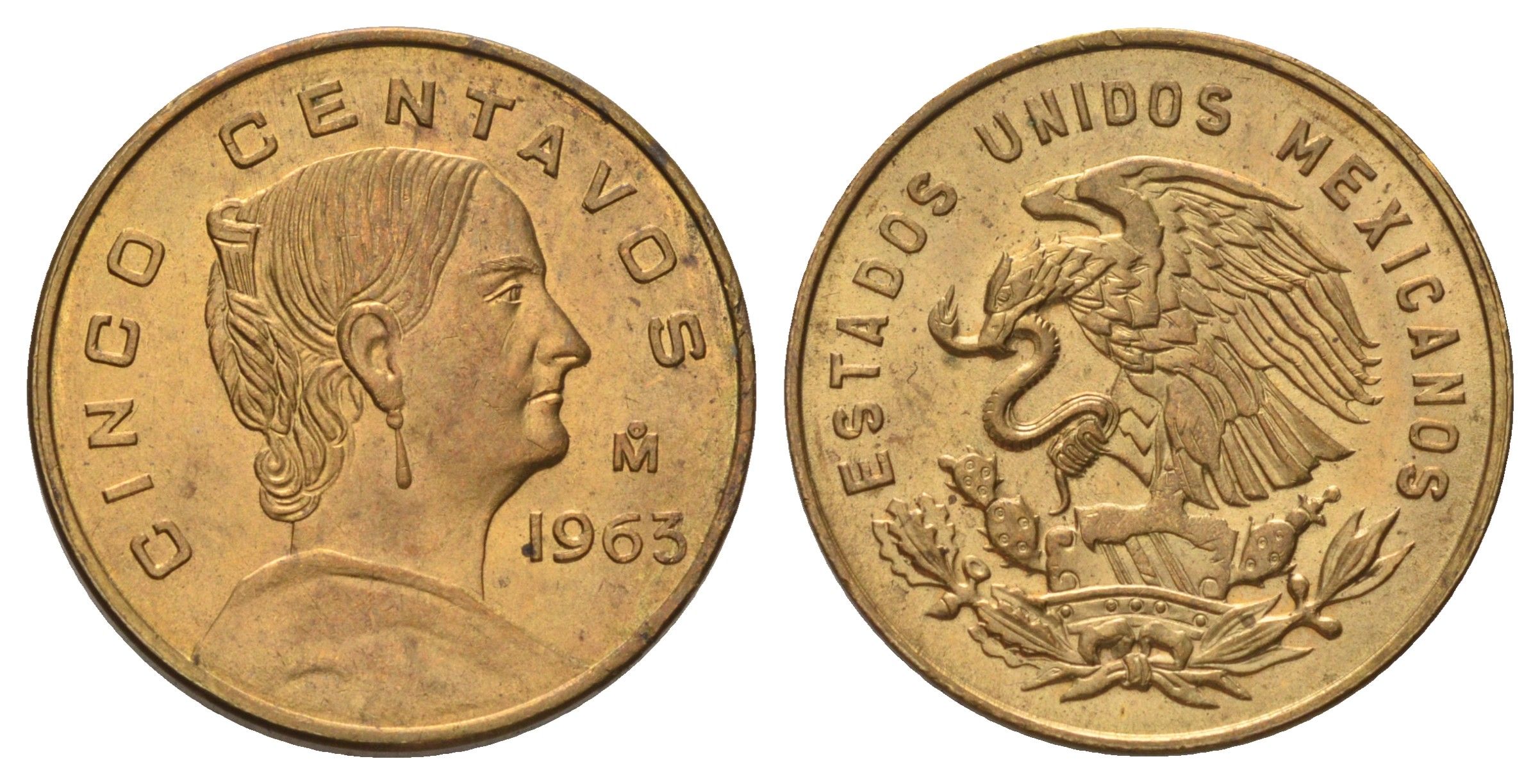 Мексика 5 сентаво 1963 Жозефа Ортис де Домингес KM 426 латунь UNC 4580-246