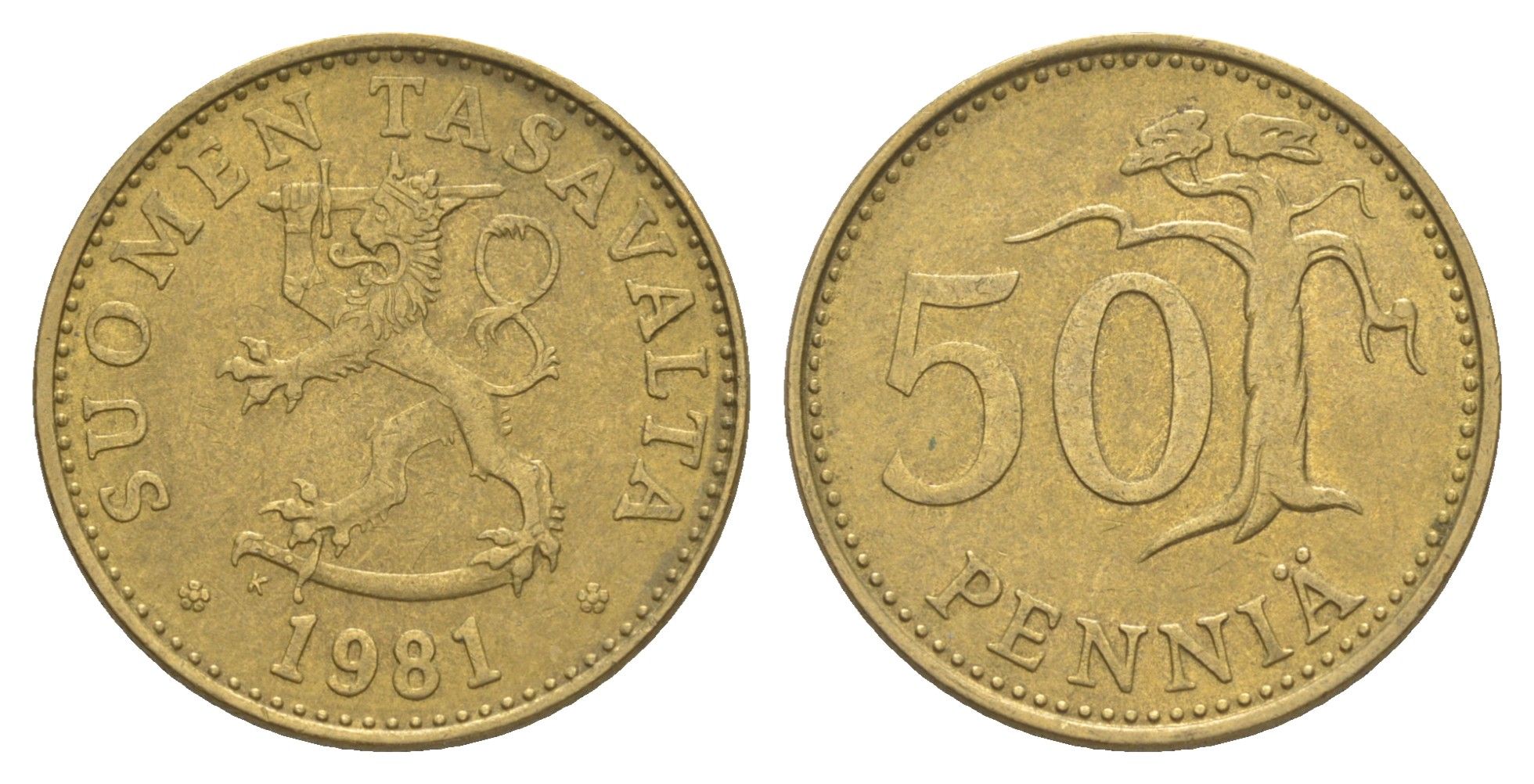 Финляндия 50 пенни 1981 KM 48 алюминиевая бронза 4525-523