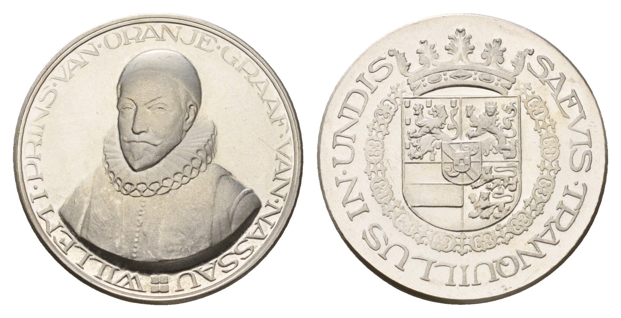 Нидерланды медаль из серии история Нидерландов - Вильгельм Оранский - прниц (Штатгальтер) Нидерландов первая половина XX века Saevis Tranquillus in Undis (спокойствие в волнах), диаметр 25 мм, вес 6,9 гр серебро PROOF 4671-1051