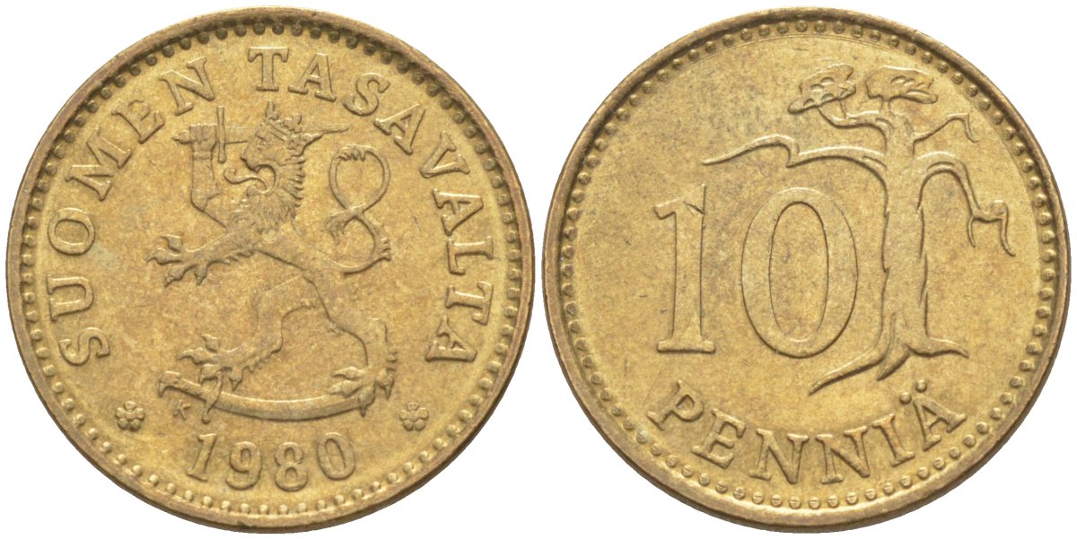 Финляндия 10 пенни 1980 К KM 46 алюминиевая бронза 219-1155