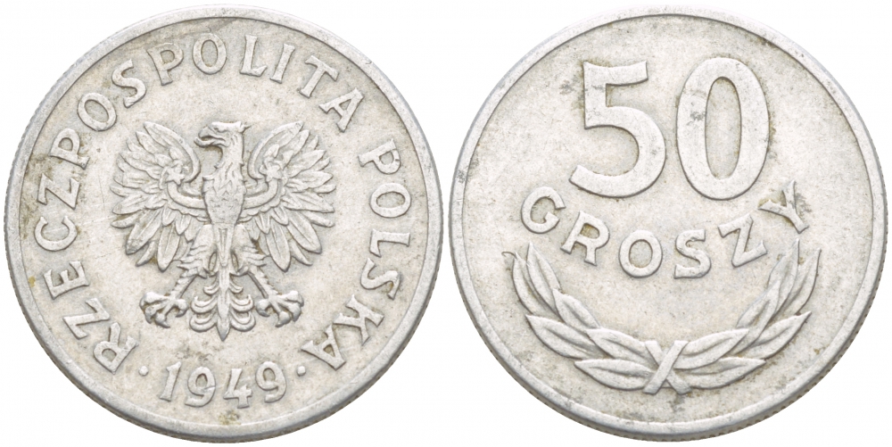 Польша 50 грошей 1949 KM 44а, Parchimowicz 209b алюминий 4539-813