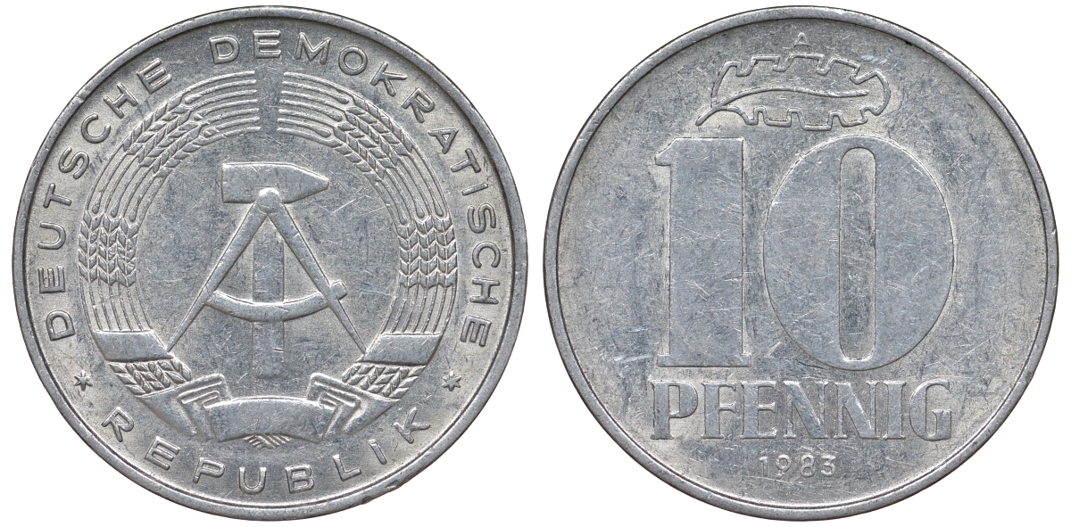 ГДР 10 ПФЕННИГОВ 1983 А KM 10 алюминий 62-915