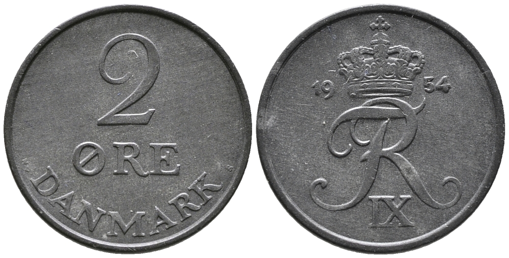 ДАНИЯ 2 ЭРЕ 1954 ФРЕДЕРИК IX (1947-1972) KM 840.1 цинк 24-1124