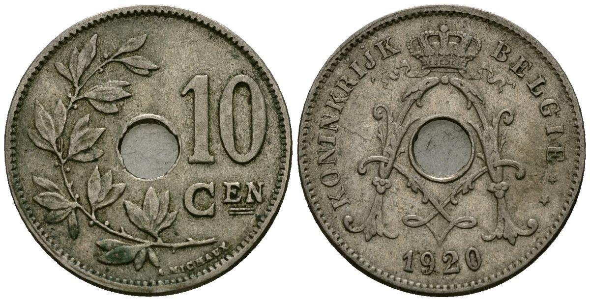 Бельгия 10 сантимов 1920 Belgie KM 86 медно-никель 4172-612