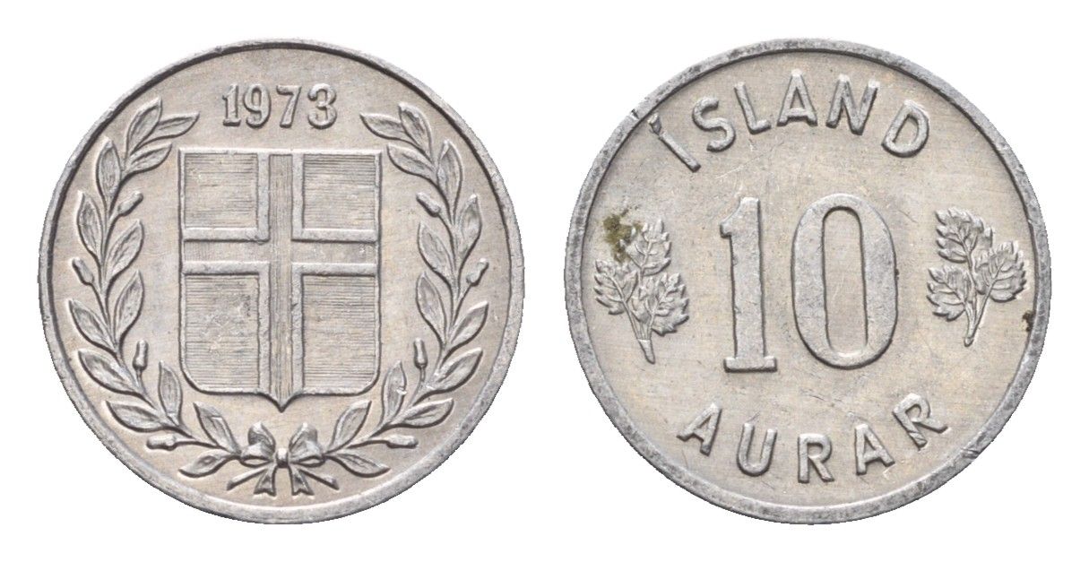 Исландия 10 эйре 1973 KM 10a алюминий UNC 4696-321
