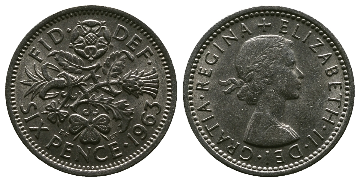Великобритания 6 пенсов 1963 Елизавета II (1952-2022) KM 903, Spink 4149 медно-никель 4381-763