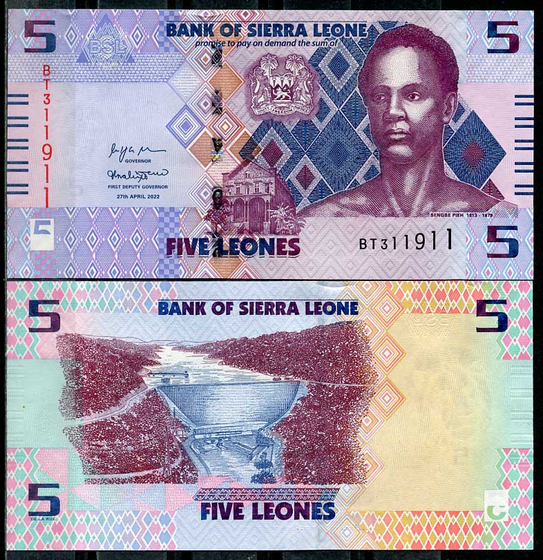 Сьерра-Леоне 5 леоне 2022 Сенгбе Пье, гидроэлектростанция Бумбуна Pick 36 a  бумага  UNC (пресс) 448-157-2