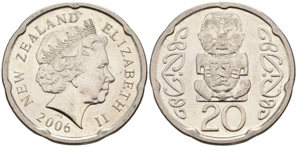 Новая Зеландия 20 центов 2006 Елизавета II (1952-2022), идол Пукаки KM 118а никелированная сталь 4579-1124