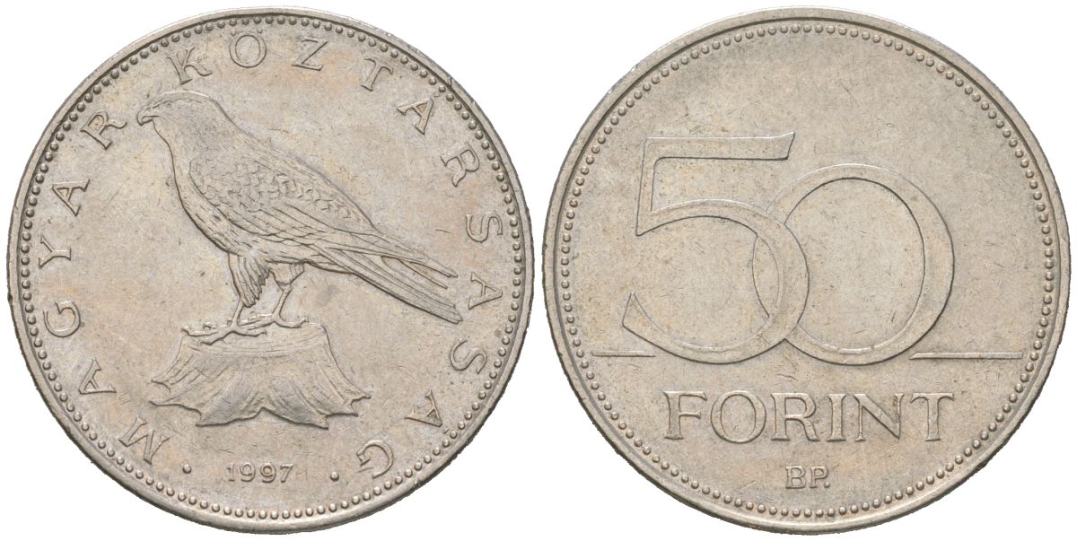 Венгрия 50 форинтов 1997 BP KM 697 латунь плакированная медно-никелем 4616-915