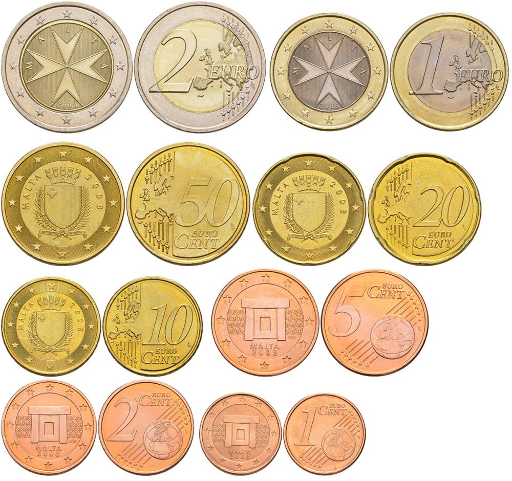 Мальта евронабор из 8 монет 2008 1, 2, 5, 10, 20, 50 евроцентов, 1 и 2 евро UNC 00-00