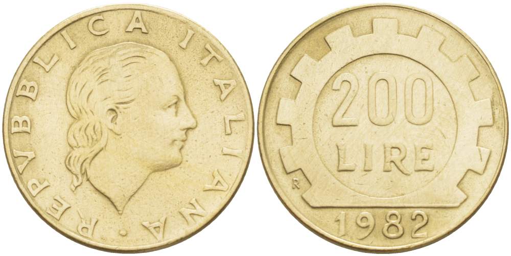 Италия 200 лир 1982 R, шестерня KM 105 алюминиевая бронза 4529-155