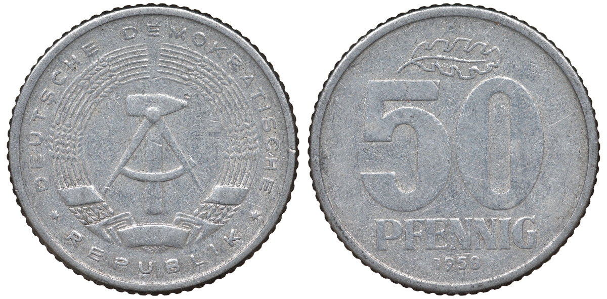 ГДР 50 ПФЕННИГОВ 1958 алюминий 62-623