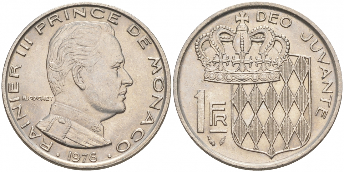 Монако 1 франк 1976 Ренье III (1949-2005) KM 140 никель 73-1227