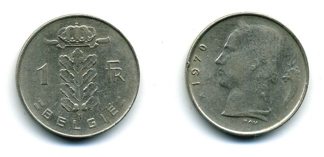 БЕЛЬГИЯ 1 ФРАНК 1970 BELGIE KM 143.1 медно-никель 25-1326