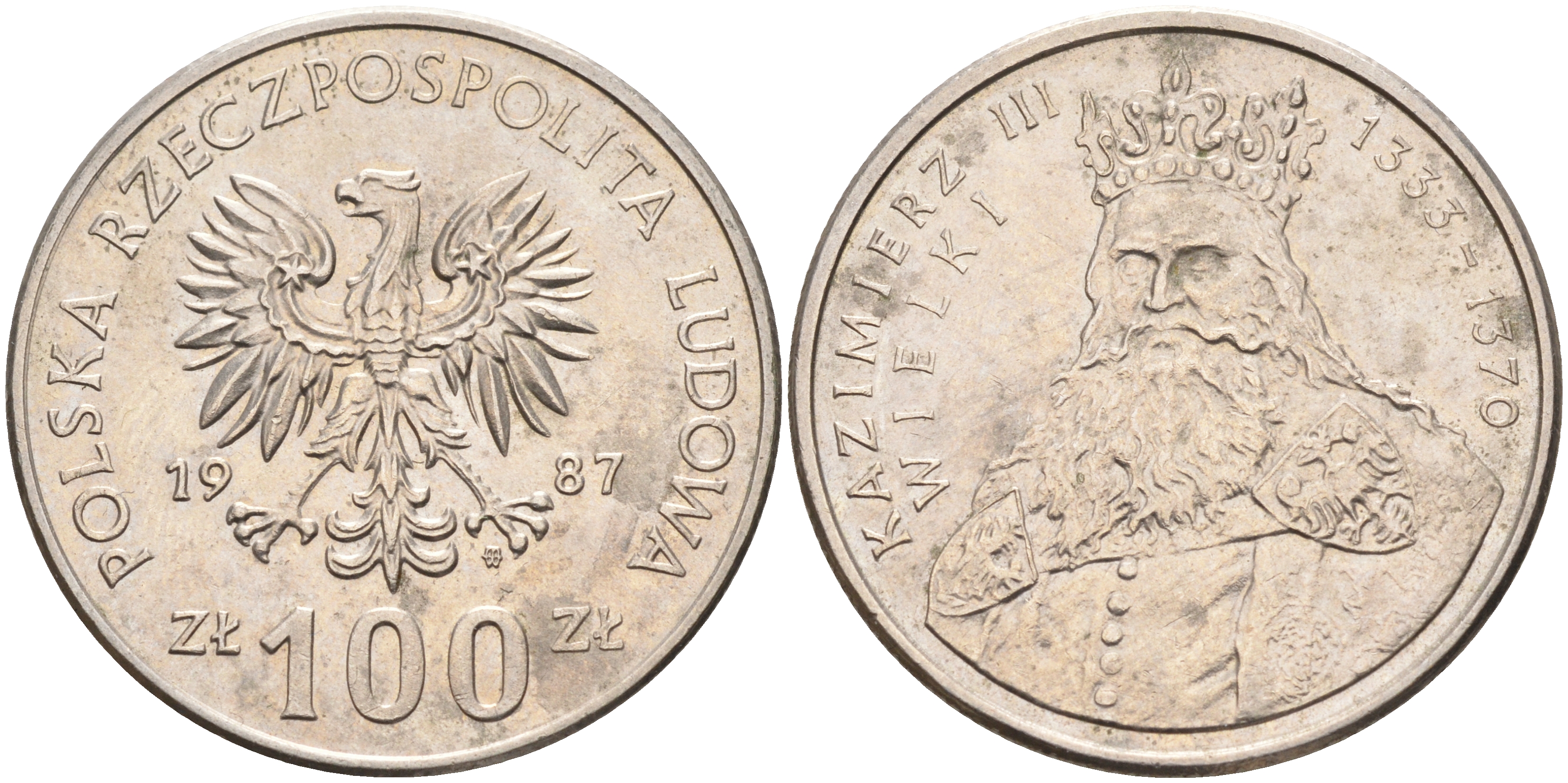 Польша 100 злотых 1987 MW, серия Польские короли, король Казимир III Великий (1333-1370) KM 167 медно-никель 63-837