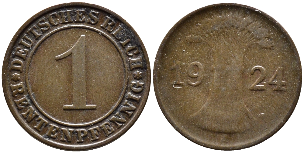 Германия 1 рентенпфенниг 1924 J KM 30, J. 306 бронза 4387-1124