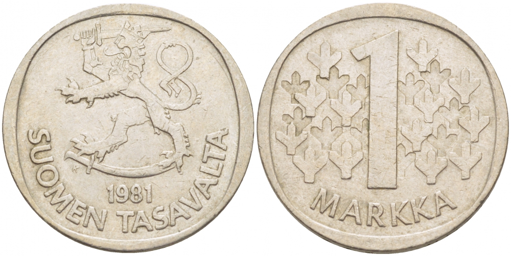 ФИНЛЯНДИЯ 1 МАРКА 1981 K KM 49а медно-никель 3718-931