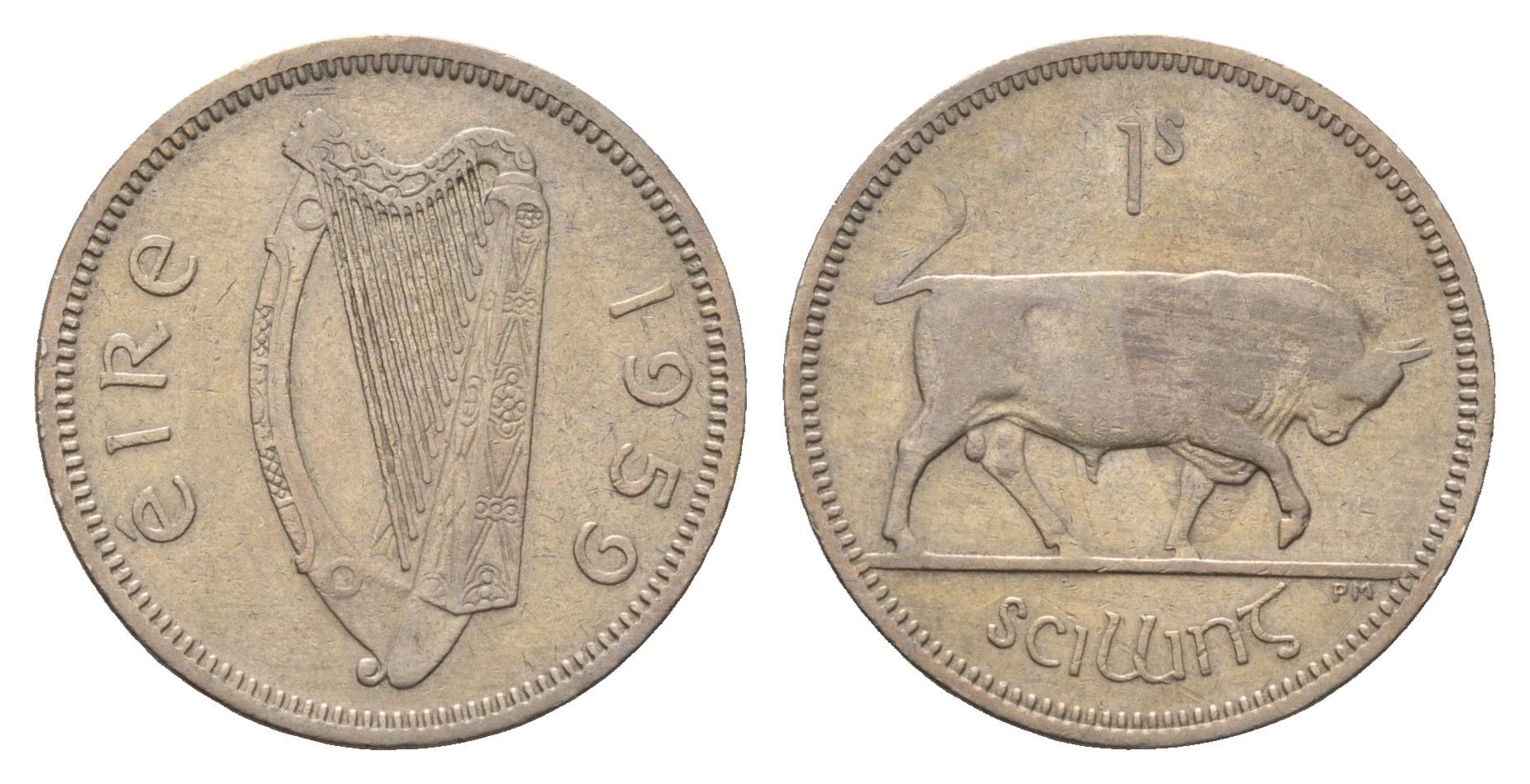 Ирландия 1 шиллинг 1959 бык KM 14a медно-никель 4175-1112