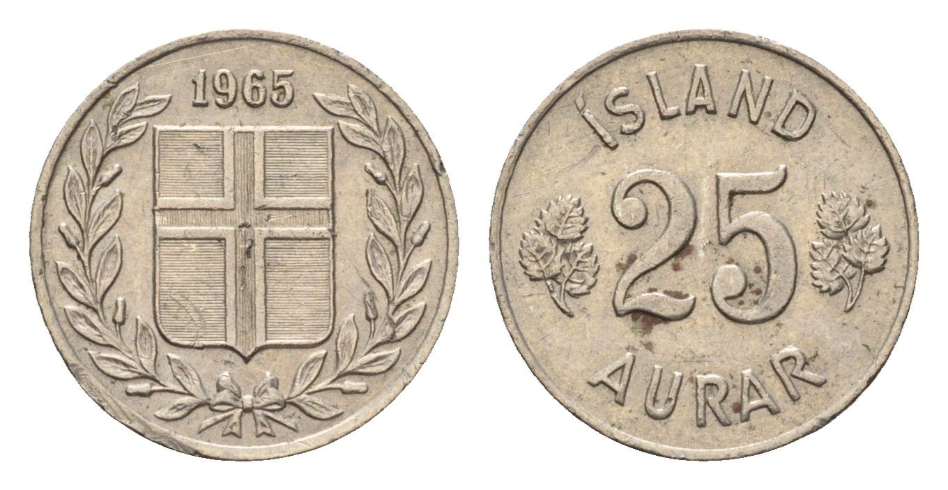Исландия 25 эйре 1965 KM 11 медно-никель 4690-637