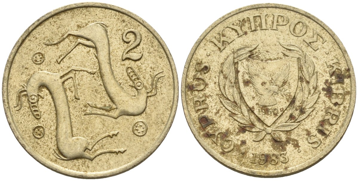 Кипр 2 цента 1983 KM 54.1 никель латунь 4174-1218