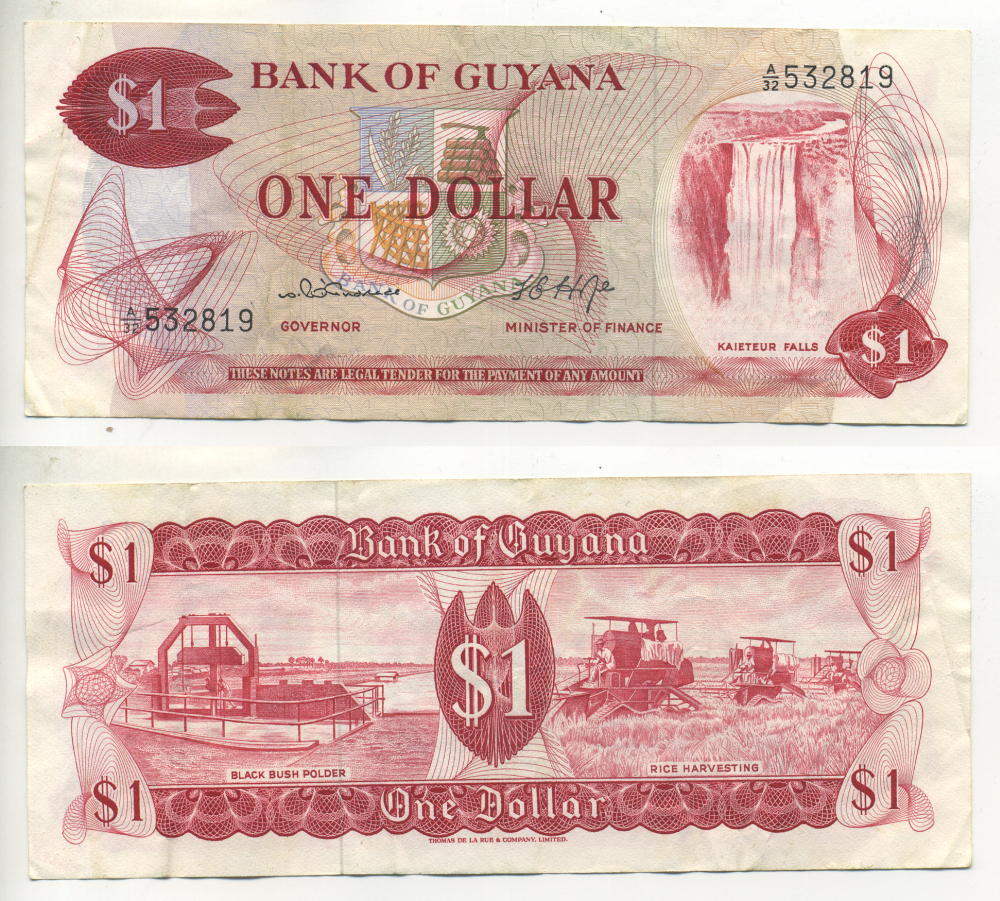 Гайана 1 доллар ND (1966-1992) William D'Andrade, Frank Hope Pick 21 b бумага 7553-8-3