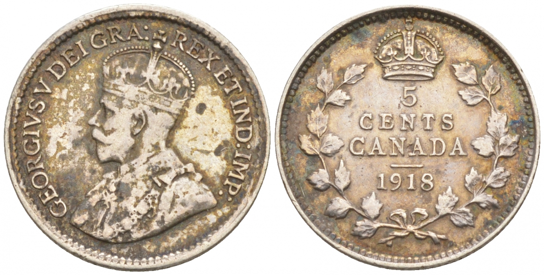 Канада 5 центов 1918 Георг V (1910-1936) KM 22 серебро 44-126