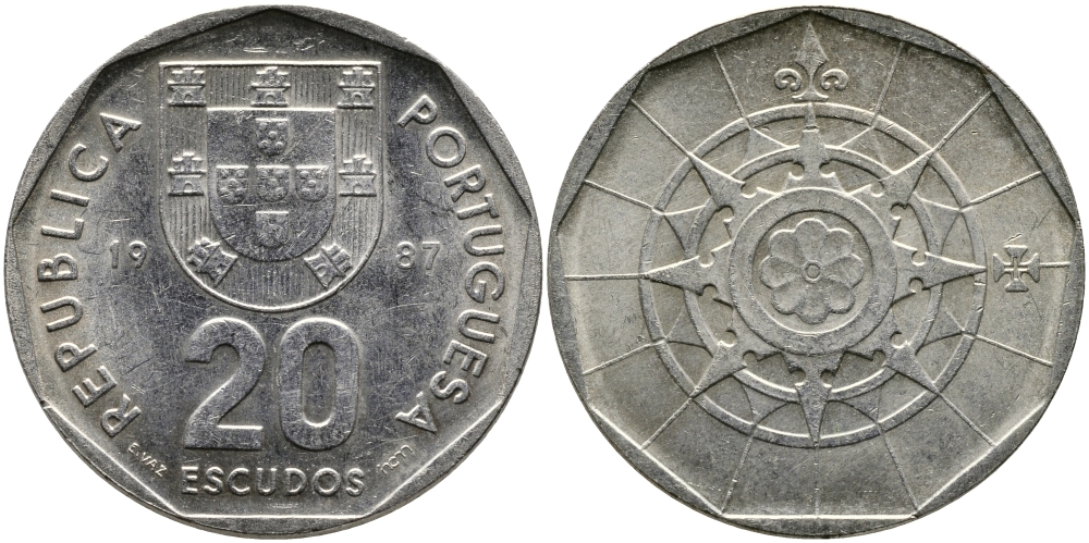 ПОРТУГАЛИЯ 20 ЭСКУДО 1987 INCM KM 634.1 медно-никель 65-1127