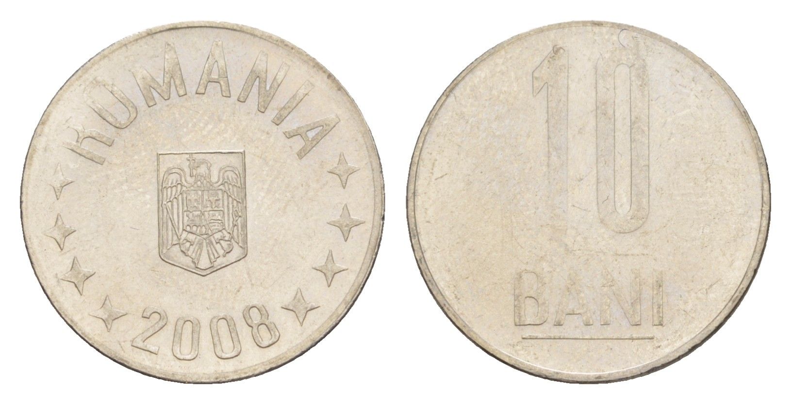 Румыния 10 бань (бани) 2008 KM 191 сталь плакированная никелем UNC 4644-1264