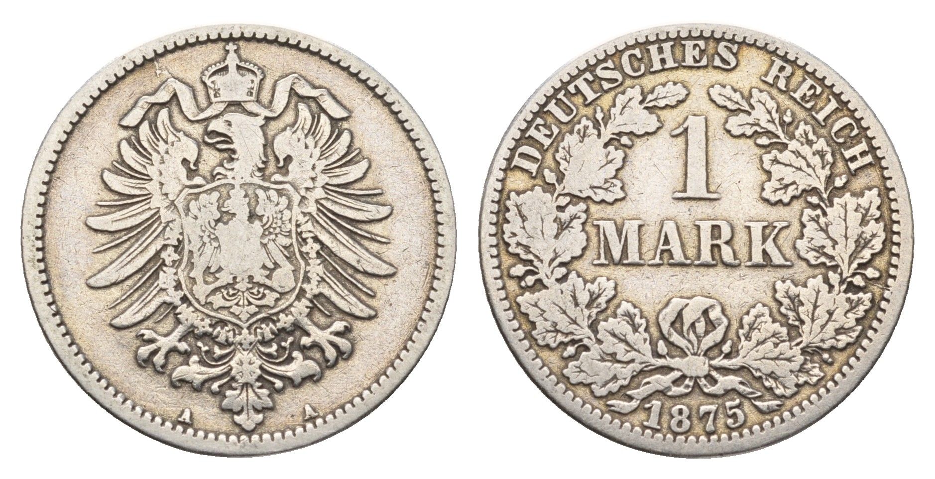 Германия 1 марка 1875 A KM 7, J. 16 серебро 51-536