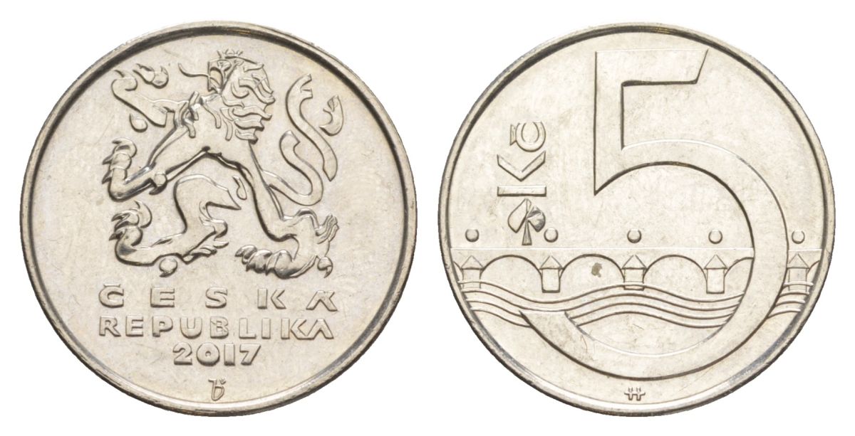 Чехия 5 крон 2017 KM 8 сталь плакированная никелем 4633-721