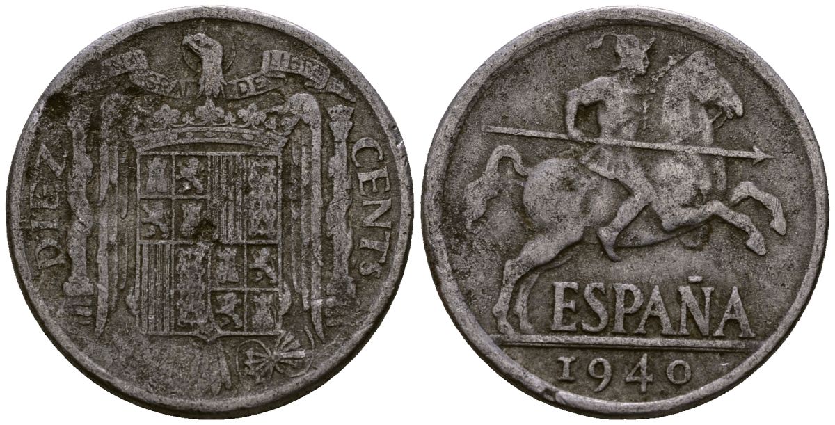 Испания 10 сентимо 1940 KM 766 алюминий 4177-911