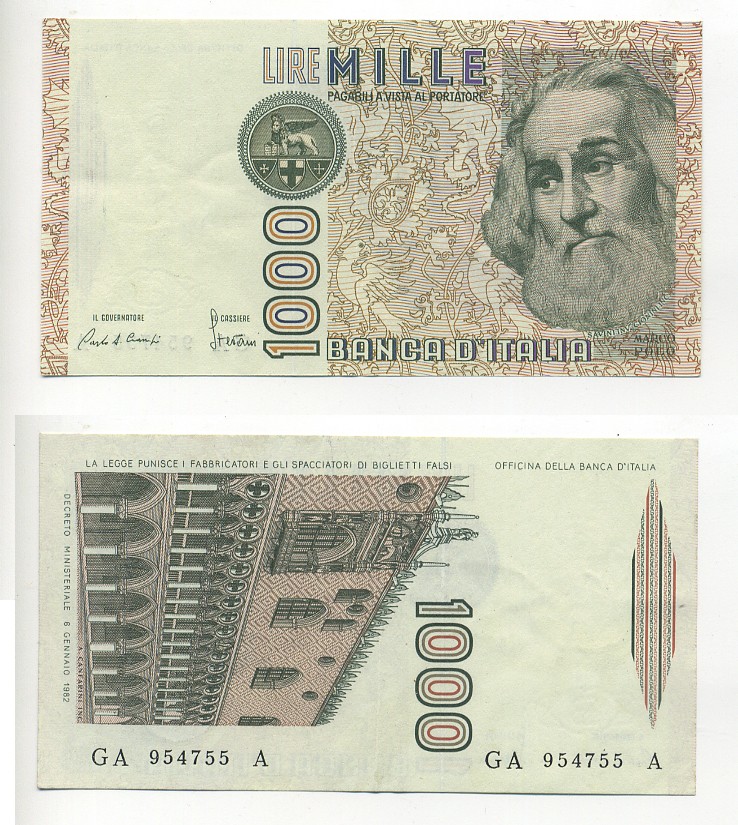 Италия 1000 лир 1982 Дворец дожеи?, Марко Поло Pick 109a 6317-22-1