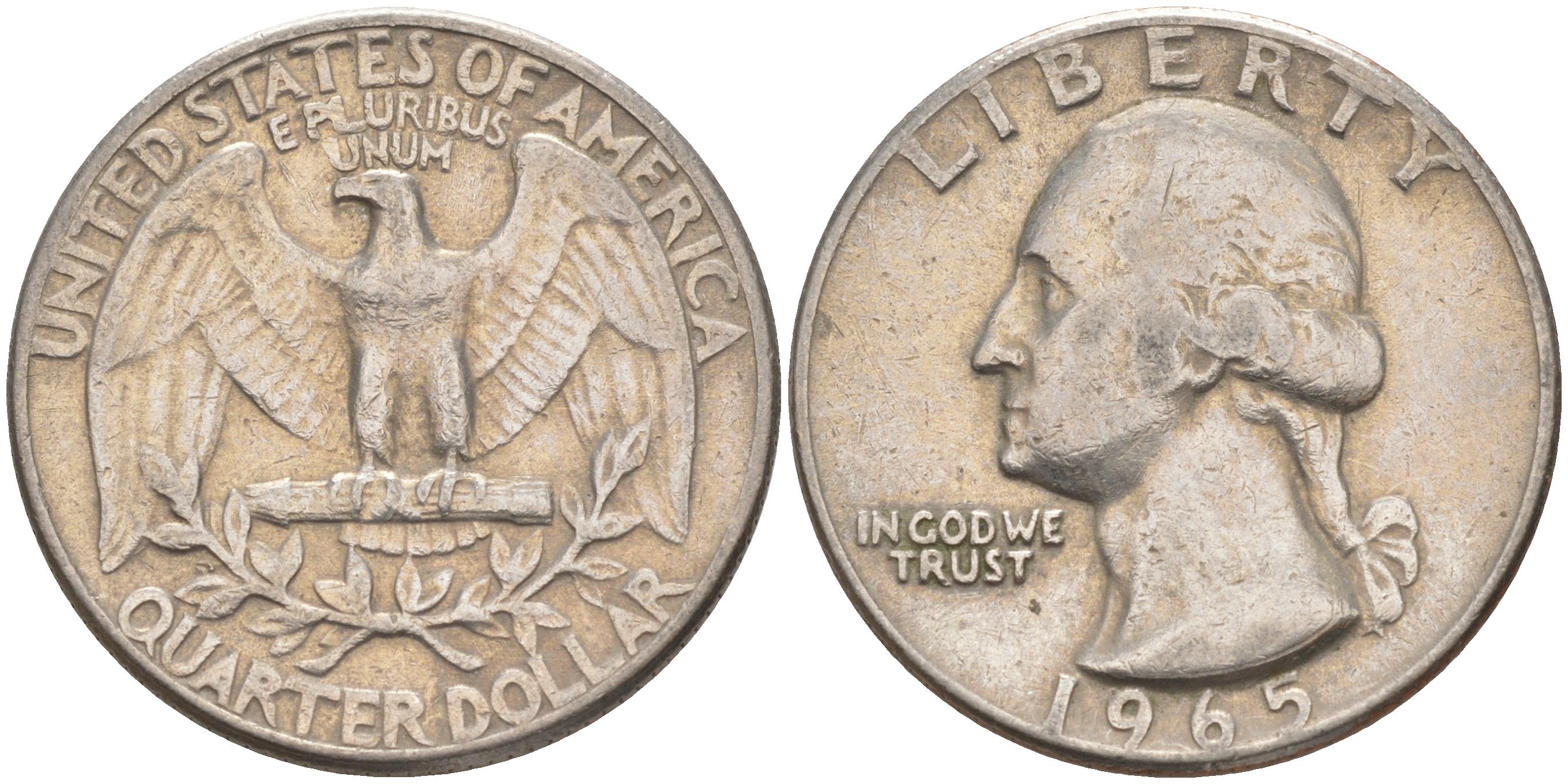 США 25 центов (квотер) 1965 Вашингтон KM 164a медь плакированная медно-никелем 08-635