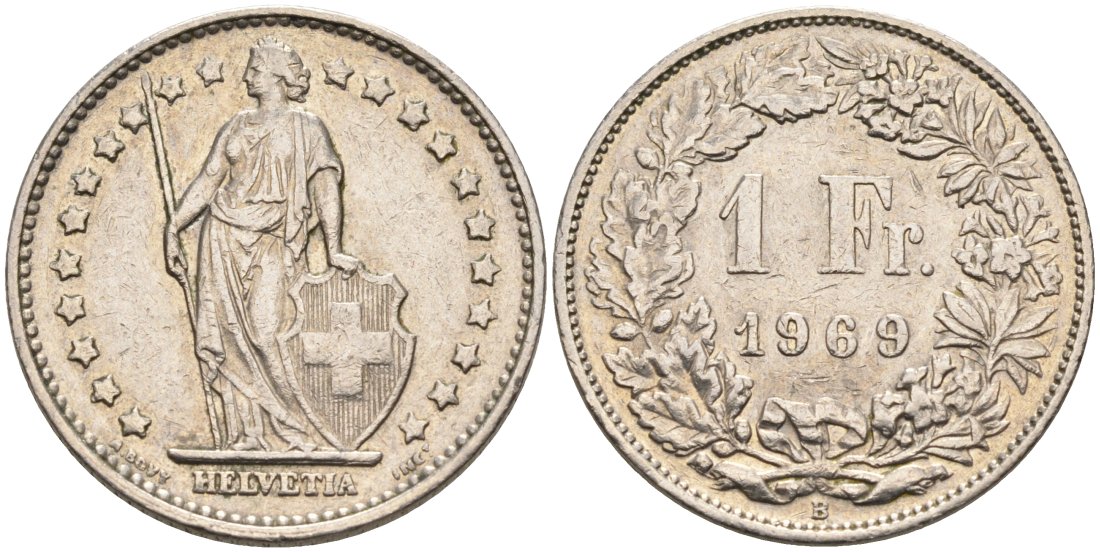 Швейцария 1 франк 1969 KM 24а медно-никель 92-916
