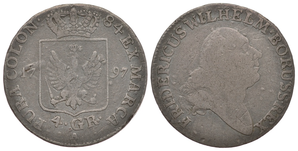 ПРУССИЯ 4 ГРОША 1797 А KM 362.1 серебро 1522-1212