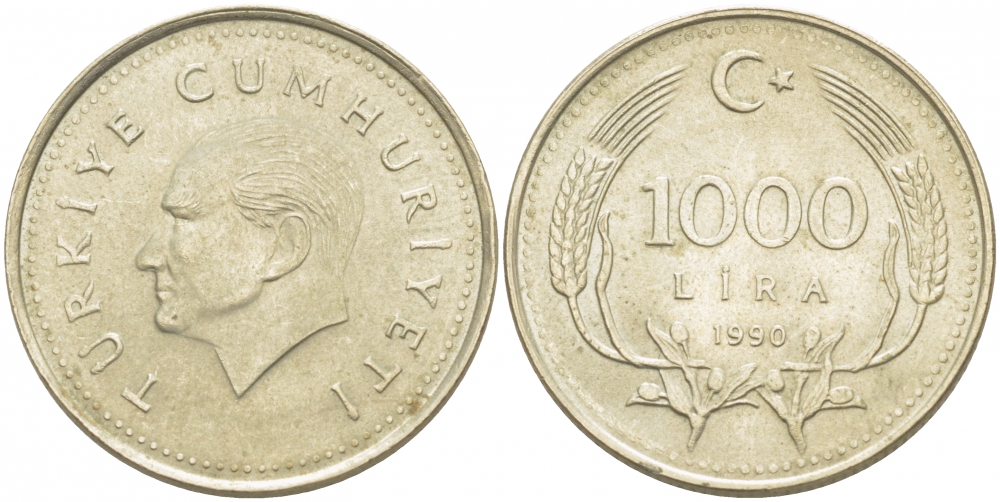 Турция 1000 лир 1990 Кемаль Ататюрк KM 997 медь никель цинк 4402-1034