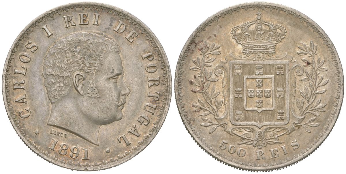 Португалия 500 реалов 1891 Карлуш I (1889-1908) KM 535 серебро 272-442