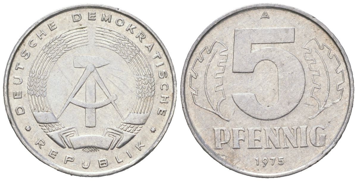 ГДР 5 пфеннигов 1975 A KM 9.1 алюминий 206-613