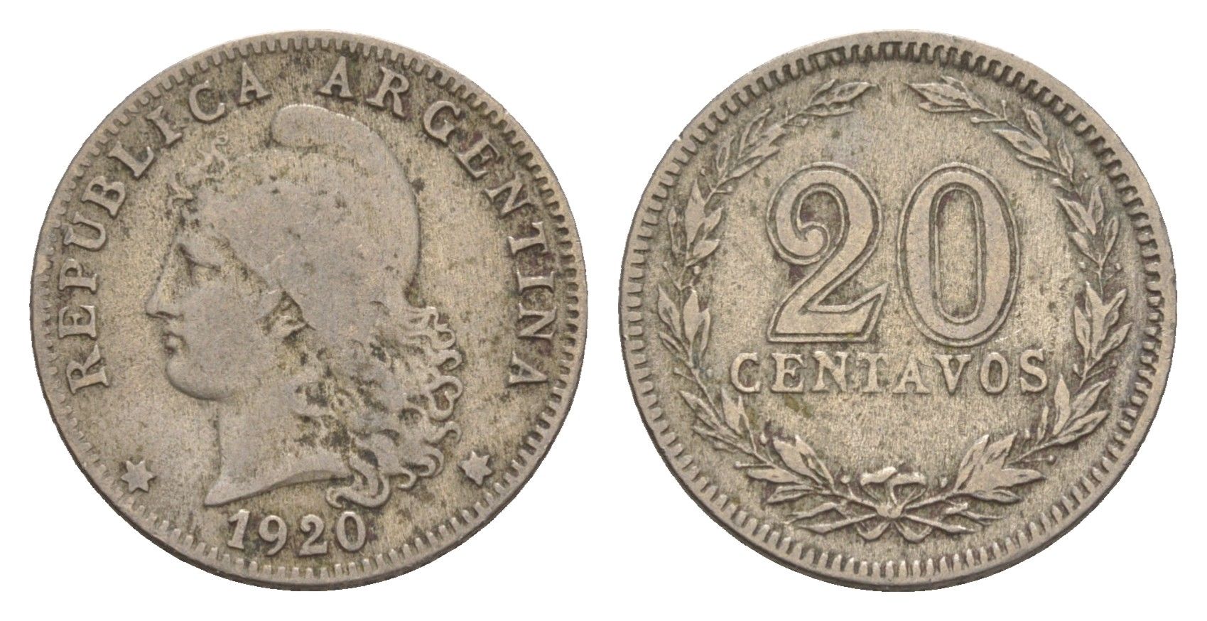 Аргентина 20 сентаво 1920 KM 36 медно-никель 4655-1021