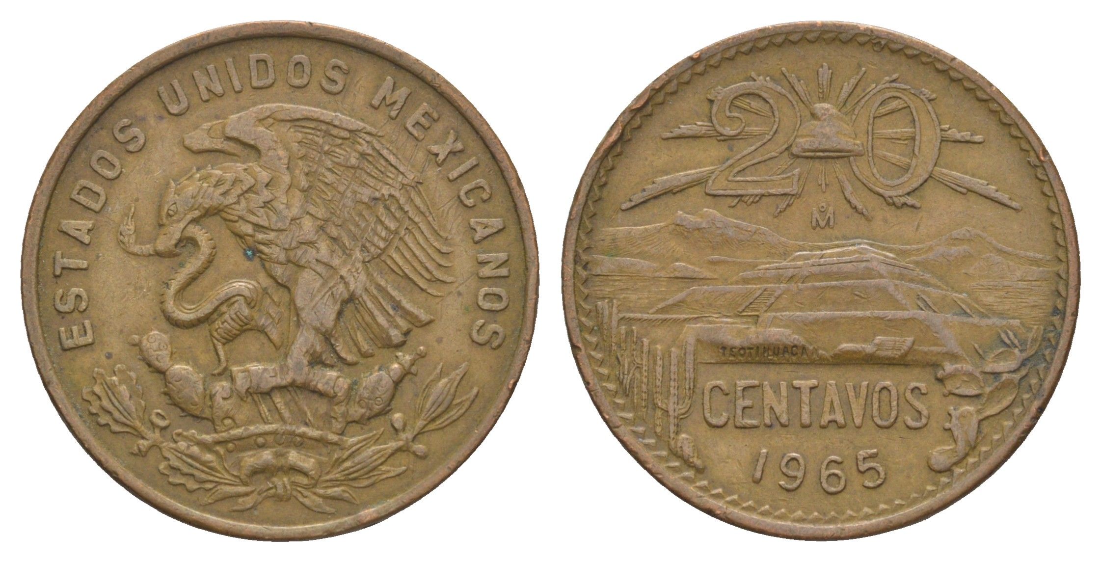 Мексика 20 сентаво 1965 KM 440 бронза 4620-127